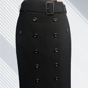 Burberry London Pencil Skirt Big Buttons Quiet Luxury Elegant Black Sz 6